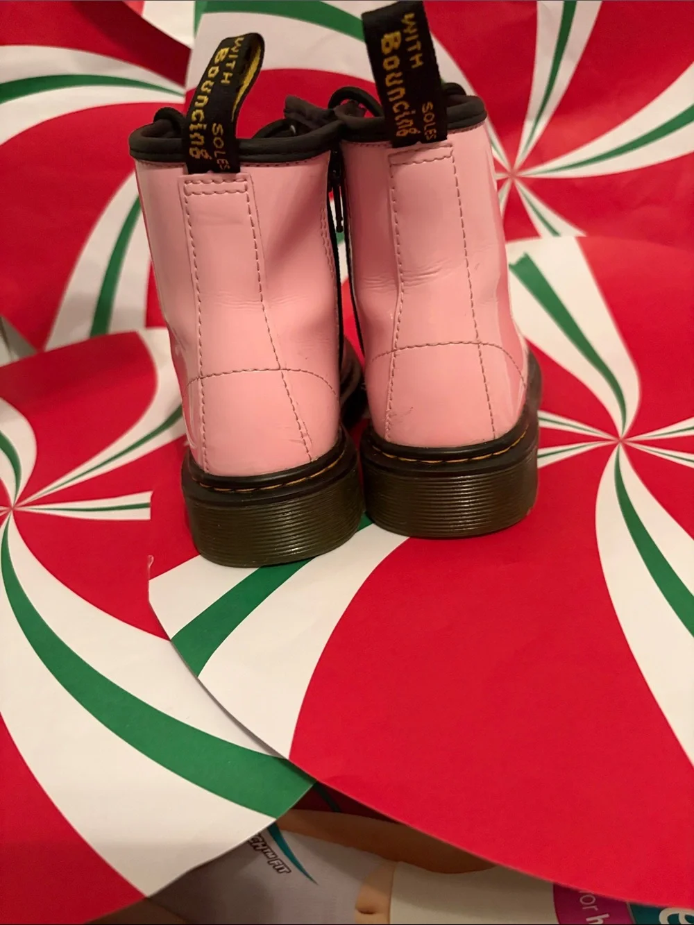 Dr. Martens Pink Leather Lace-Up Boots with Black Accents for girls
